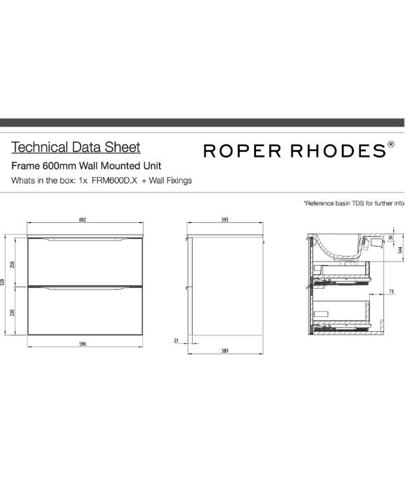FRAME 600 WALL MOUNTED BASIN UNIT GLOSS WHITE