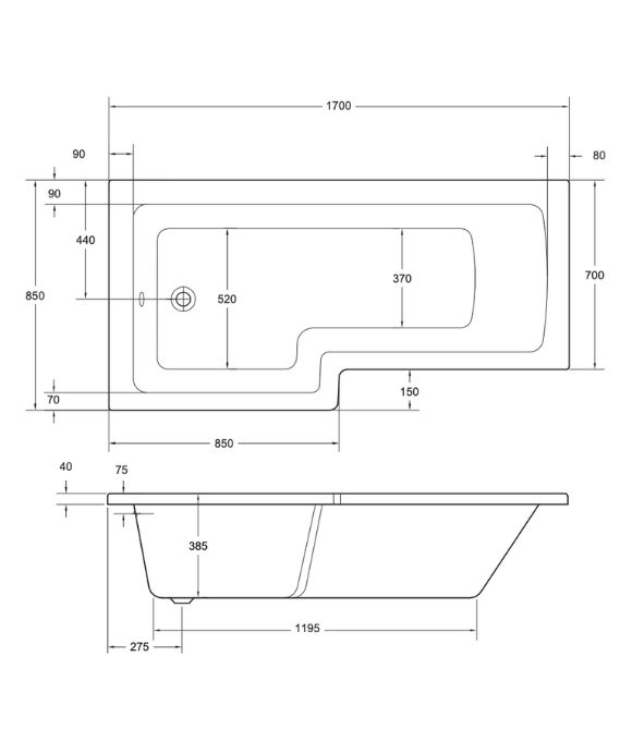 SONAS L SHAPE LEFT HAND SHOWER BATH