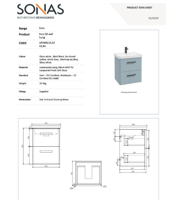 KORA WALL HUNG UNIT 2 DRAWER MATT ARCTIC GREY