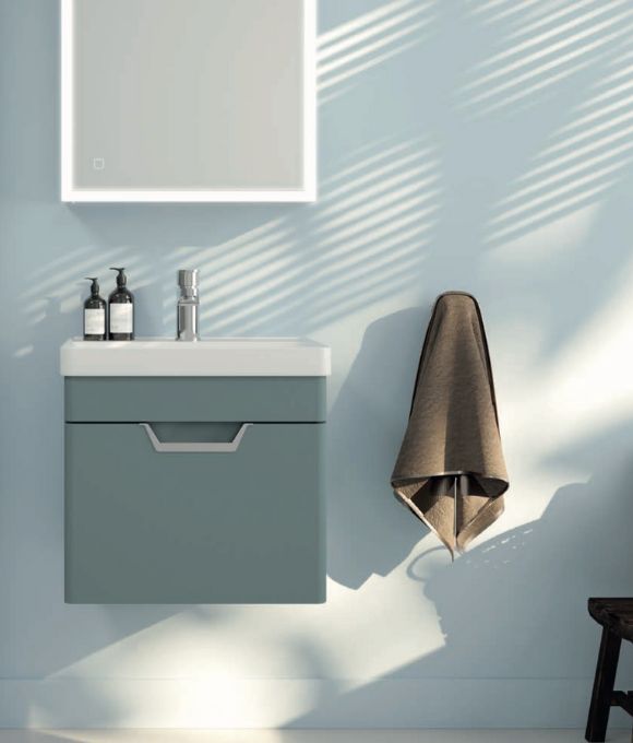 FREYA SINGLE DRAWER WALL HUNG UNIT MATT CORAL GREEN 