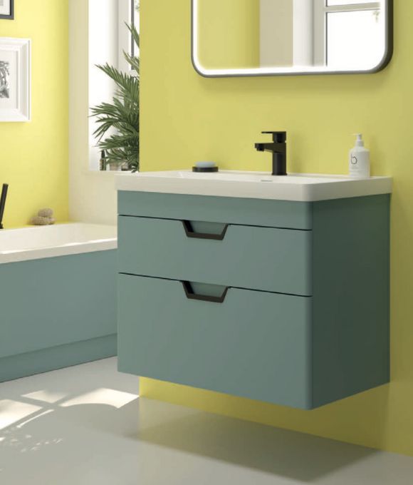 FREYA TWO DRAWER WALL HUNG UNIT MATT CORAL GREEN