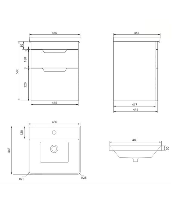 FREYA TWO DRAWER WALL HUNG UNIT MATT CASHMERE PINK