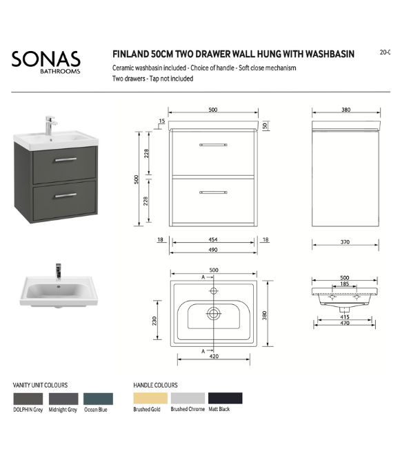 FINLAND TWO DRAWER WALL HUNG UNIT MATT WHITE