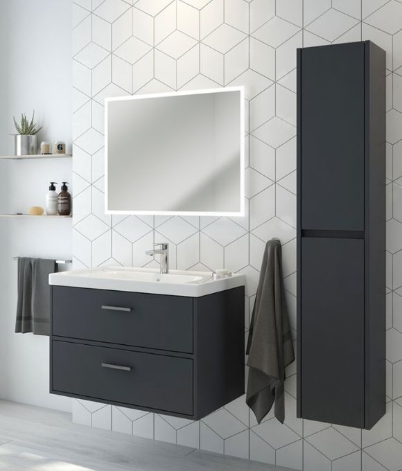 FINLAND TWO DRAWER WALL HUNG UNIT MATT MIDNIGHT GREY