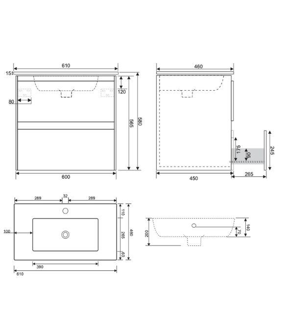 DIJON TWO DRAWER WALL HUNG UNIT GLOSS WHITE