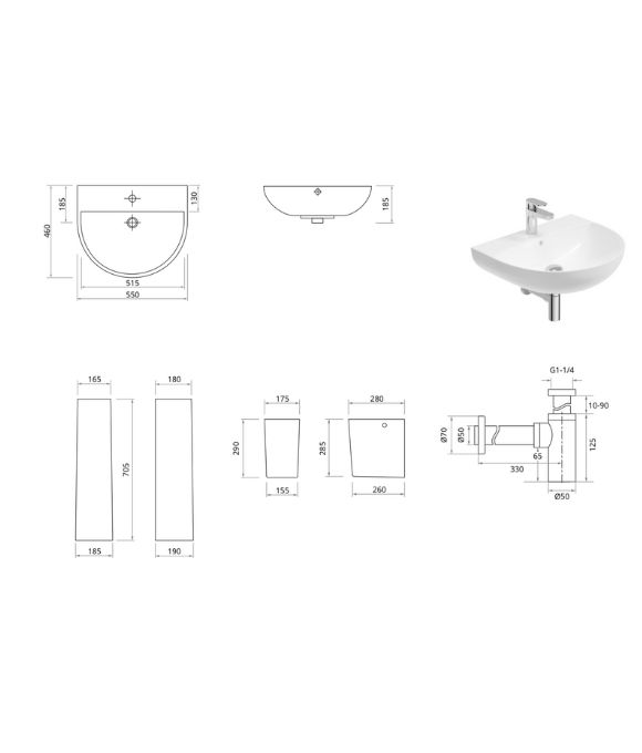 HORIZON ROUND BASIN & FULL PEDESTAL