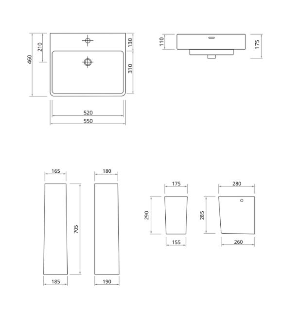 HORIZON SQUARE BASIN & FULL PEDESTAL