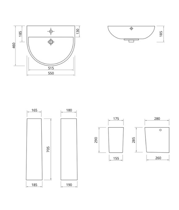 HORIZON ROUND BASIN & SEMI PEDESTAL