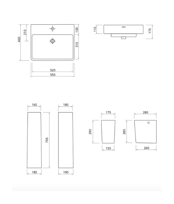 HORIZON SQUARE BASIN & SEMI PEDESTAL