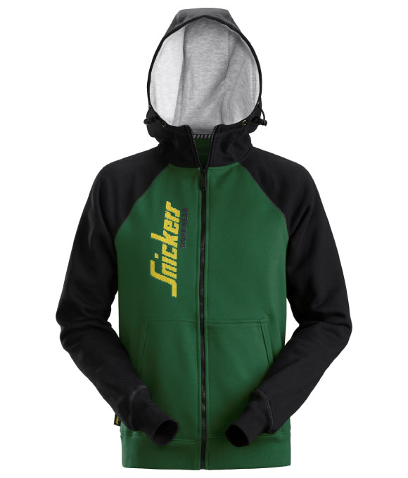 SNICKERS 2888 LOGO FULL ZIP HOODIE FOREST GREEN/BLACK