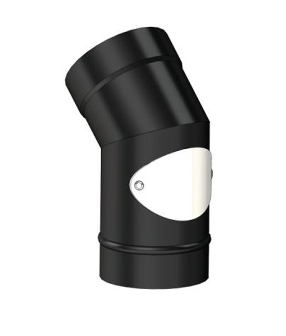 STOVE FLUE PIPE BEND BLACK ENAMEL 150MM 45DEG WITH ACCESS DOOR