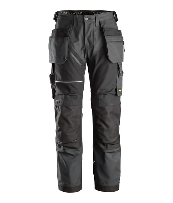 SNICKERS 6214 CANVAS RUFFWORK HOLSTER POCKET WORK TROUSERS STEEL GREY/BLACK