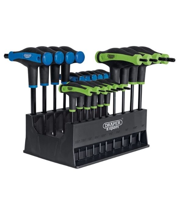 DRAPER EXPERT SOFT GRIP ‘T’ HANDLE HEXAGON & TX-STAR END KEY SET (20 PIECE)