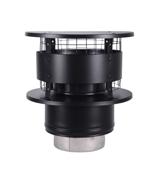 STOVE FLUE PIPE TWINWALL BLACK 150MM ANTI DOWNDRAUGHT COWL