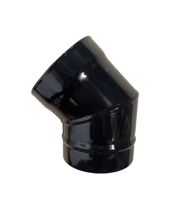 STOVE FLUE PIPE BEND BLACK ENAMEL 150MM 45DEG