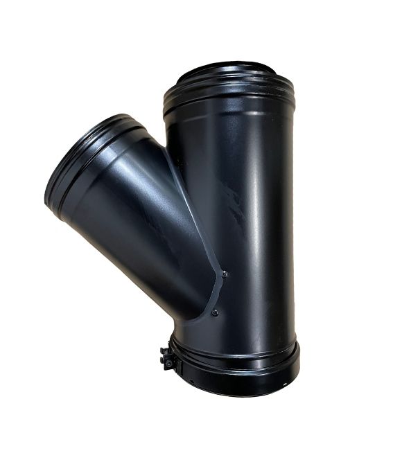 STOVE FLUE PIPE MI TWINWALL BLACK 150MM 45DEG TEE / Y