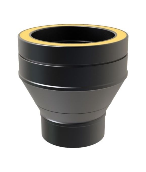 STOVE FLUE PIPE MI TWINWALL BLACK 125MM TAPERED START OFF ADAPTOR INCREASING TO 150MM