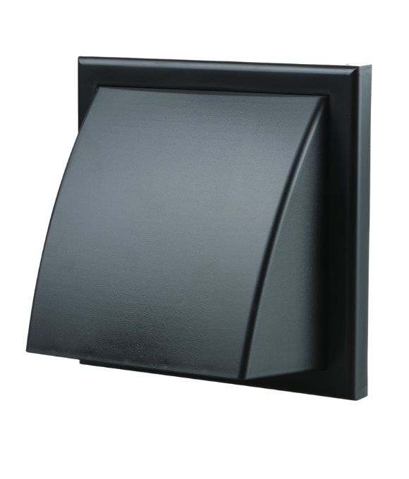 DUCT VENT HOODED WITH FLAP BLACK 100MM 