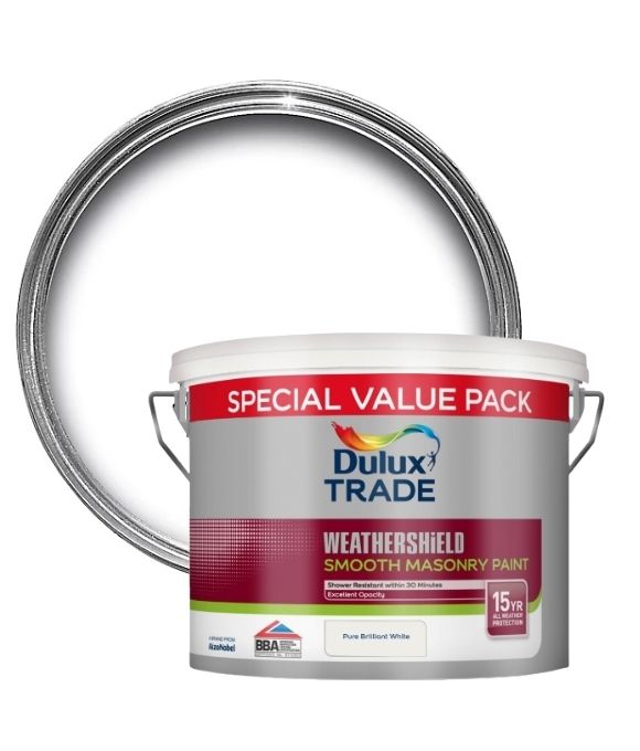 DULUX WEATHERSHIELD SMOOTH MASONRY PAINT BRILLIANT WHITE 7.5LT 