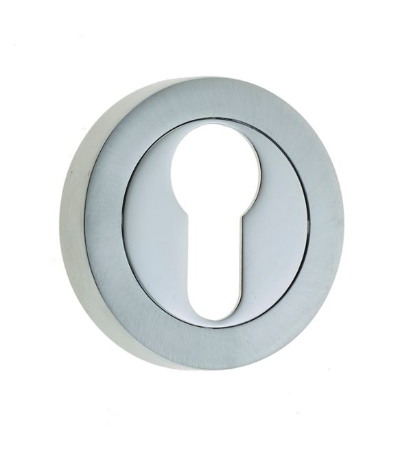EURO PROFILE ESCUTCHEON ON ROUND ROSE POLISHED CHROME SATIN CHROME
