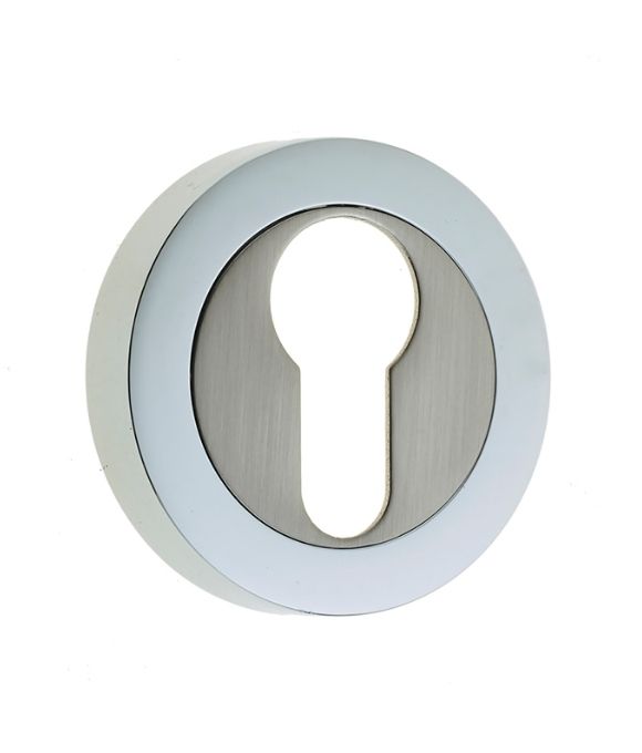 EURO PROFILE ESCUTCHEON ON ROUND ROSE POLISHED CHROME SATIN NICKEL