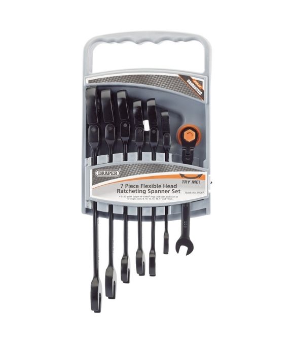 DRAPER FLEXIBLE HEAD RATCHETING METRIC COMBINATION SPANNER SET 