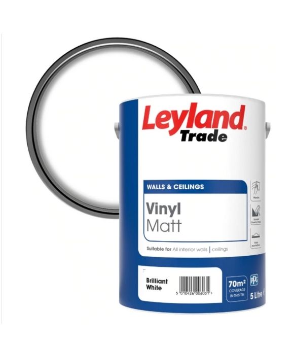 LEYLAND TRADE VINYL MATT EMULSION BRILLIANT WHITE 5LT 