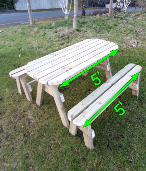 RAPH’S GARDEN PICNIC TABLE WITH 2 BENCHES 5FT
