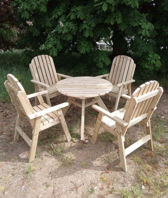 RAPH’S GARDEN ROUND PICNIC TABLE AND 4 CHAIR SET