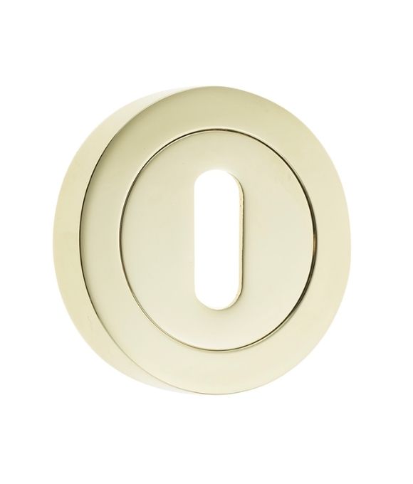 STANDARD KEY ESCUTCHEON ON ROUND ROSE POLISHED BRASS