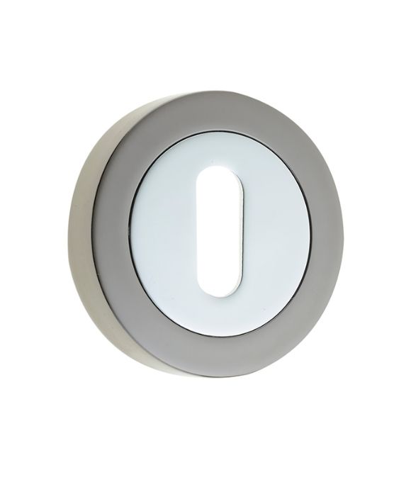 STANDARD KEY ESCUTCHEON ON ROUND ROSE POLISHED CHROME BLACK NICKEL
