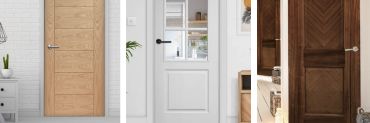 Oak w/ polished chrome handle // White primed w/ black handle // Walnut door w/ satin handle