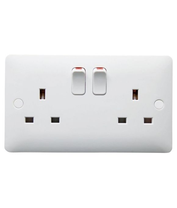 THRION 2 GANG 13AMP WHITE SWITCHED SOCKET
