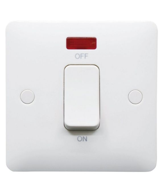 SWITCH 1 GANG 45AMP NEON INDICATOR WHITE 