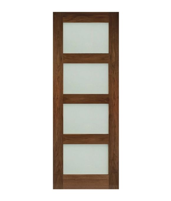 PRE-FINISHED WALNUT 4 PANE CONTEMPORARY GLAZED SHAKER 40MM