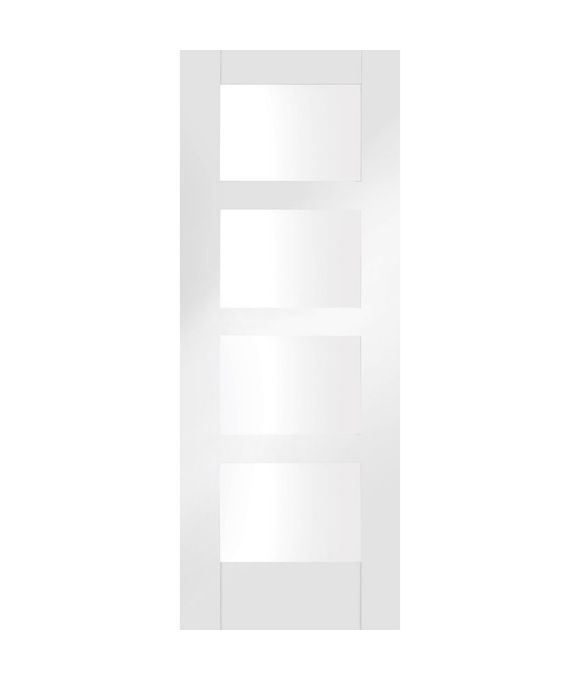 WHITE PRIMED SHAKER 4 LITE W/ CLEAR GLASS